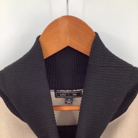 Lety & Me Women's Plus Size XL Black Beige Cold Shoulder Turtleneck Sweater - Picture 2 of 5